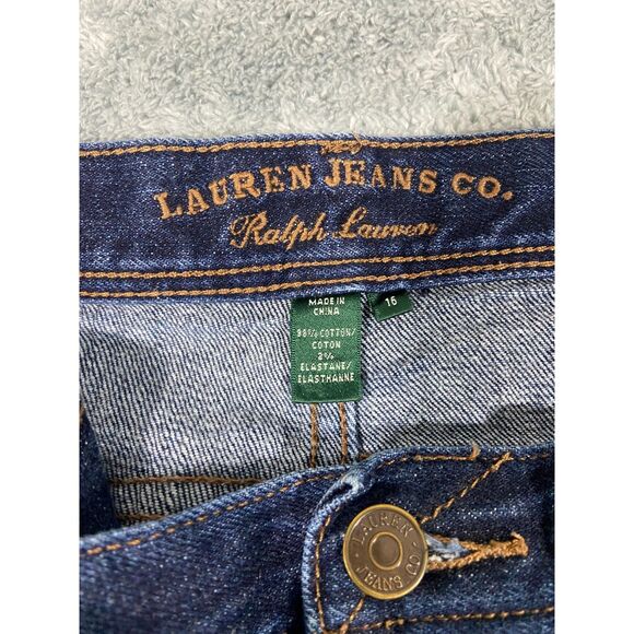 Lauren Jeans Co Womens Plus 16 Blue Dark Wash Stretch Denim Flap Pockets Bootcut - Picture 12 of 12